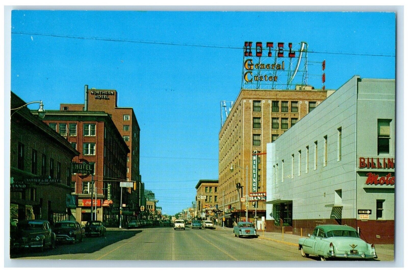 c1960 First Avenue Looking West Classic Cars Billings Montana Unposted Postcard