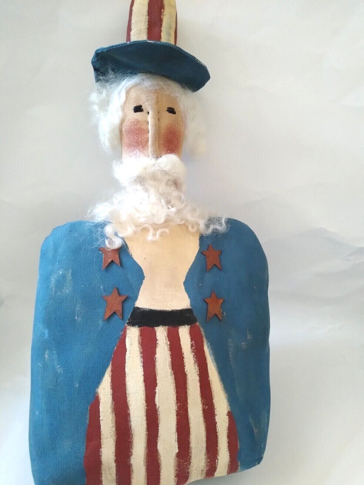 Handmade Primitive Style Folk Art Americana Fabric Uncle Sam Doll 15\