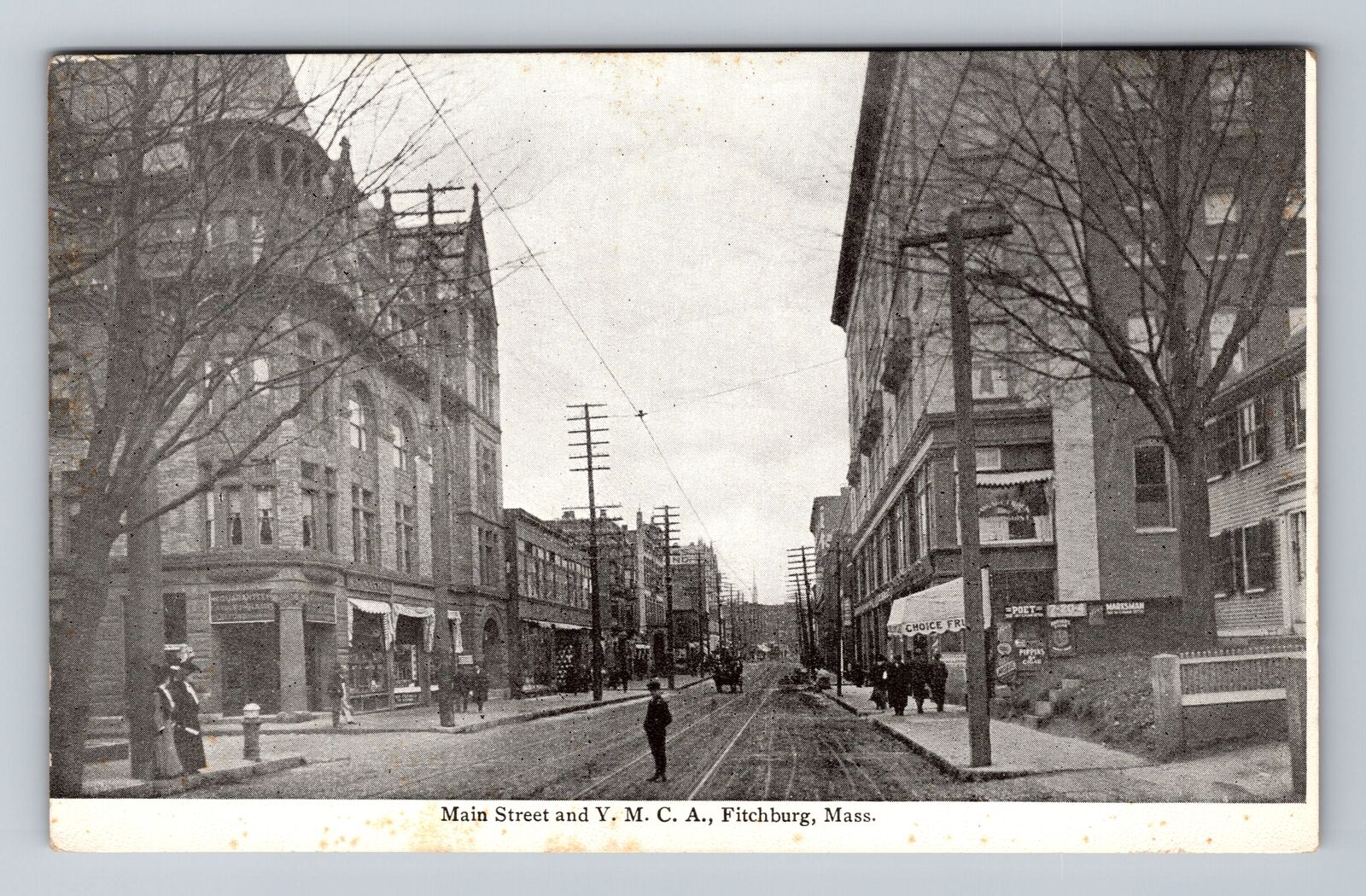 Fitchburg MA-Massachusetts, Main Street & YMCA, Antique, Vintage Postcard