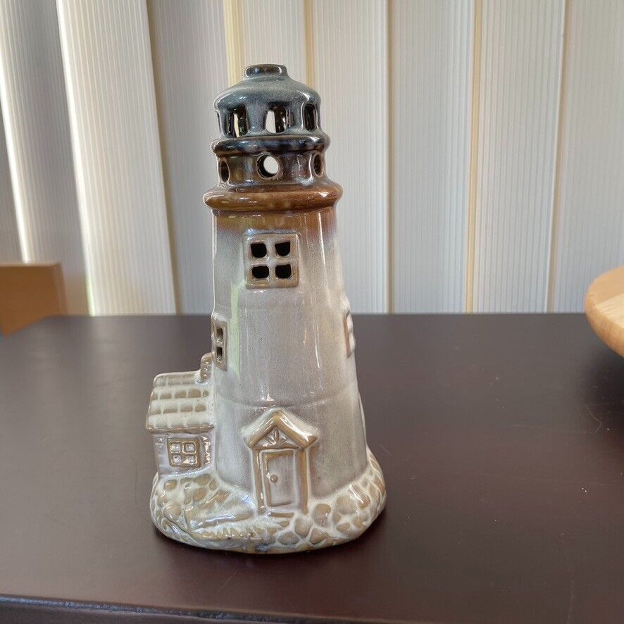 Vintage Ceramic Glazed Lighthouse Candle Holder - 6 Inches