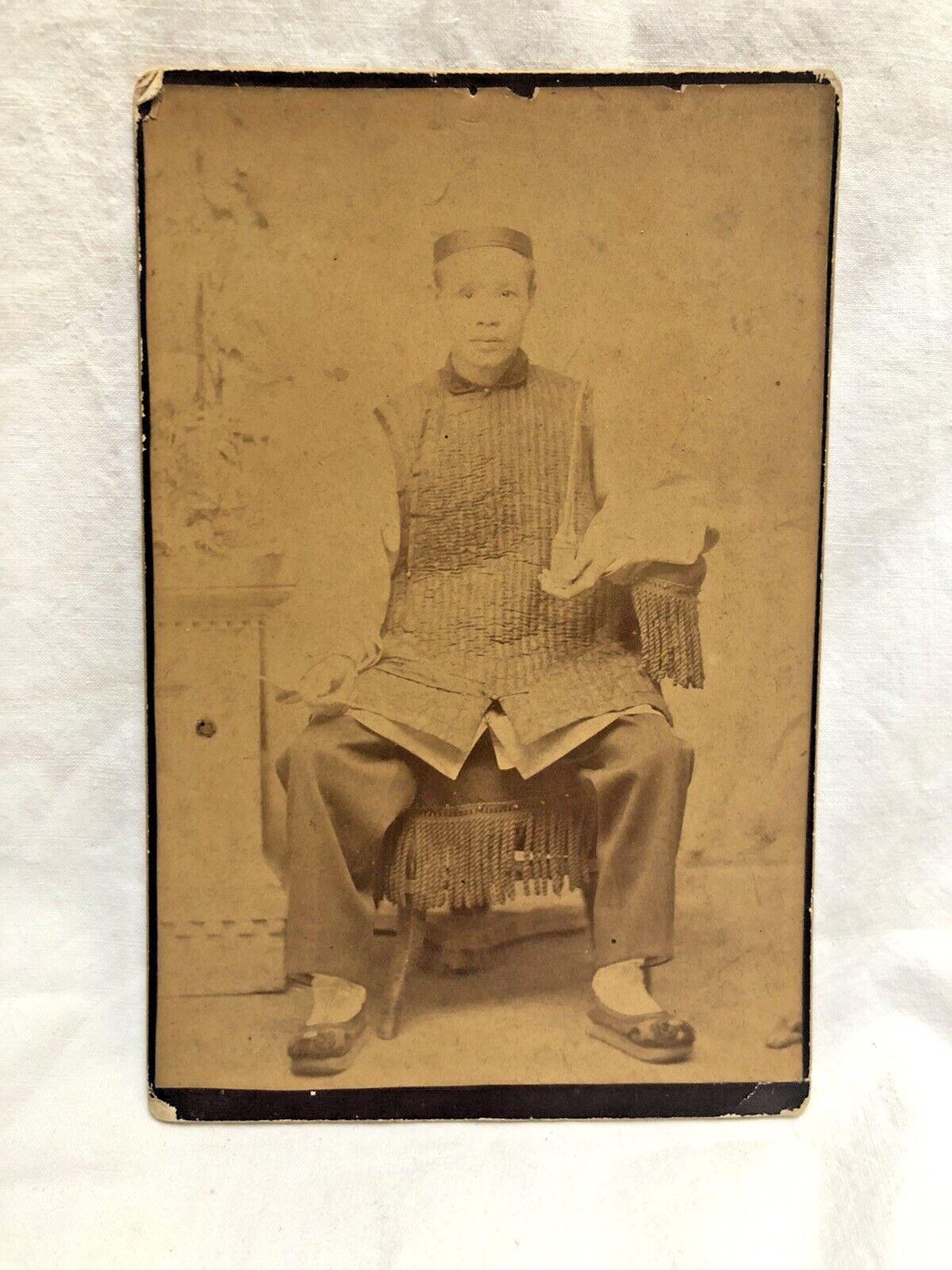 VINTAGE LATE 1800'S PHOTO CANINET CARD CHINESE PERSON WITH OPIUM PIPE RARE