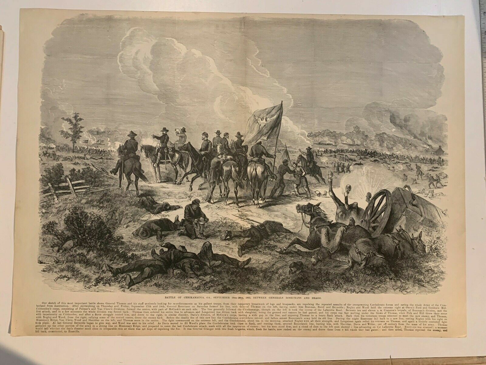 Original Harper\'s Weekly Double Page Engraving U.S.Civil War Chickamuga
