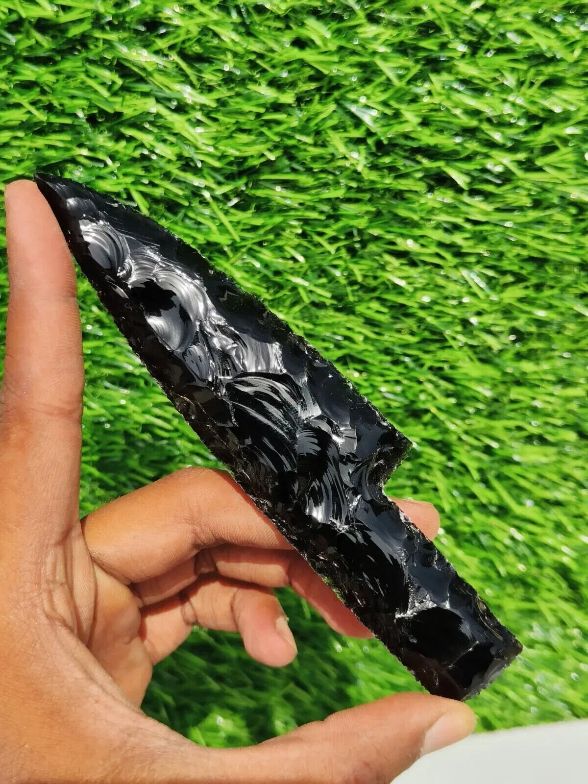 Handmade Knapped Black Obsidian Knife For Home & Kitchen Crystal Knife 5.5\
