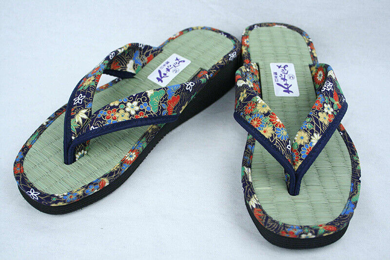 ISM Japanese Pattern Legs sandals Gold Brocade navy blue M size Japan production