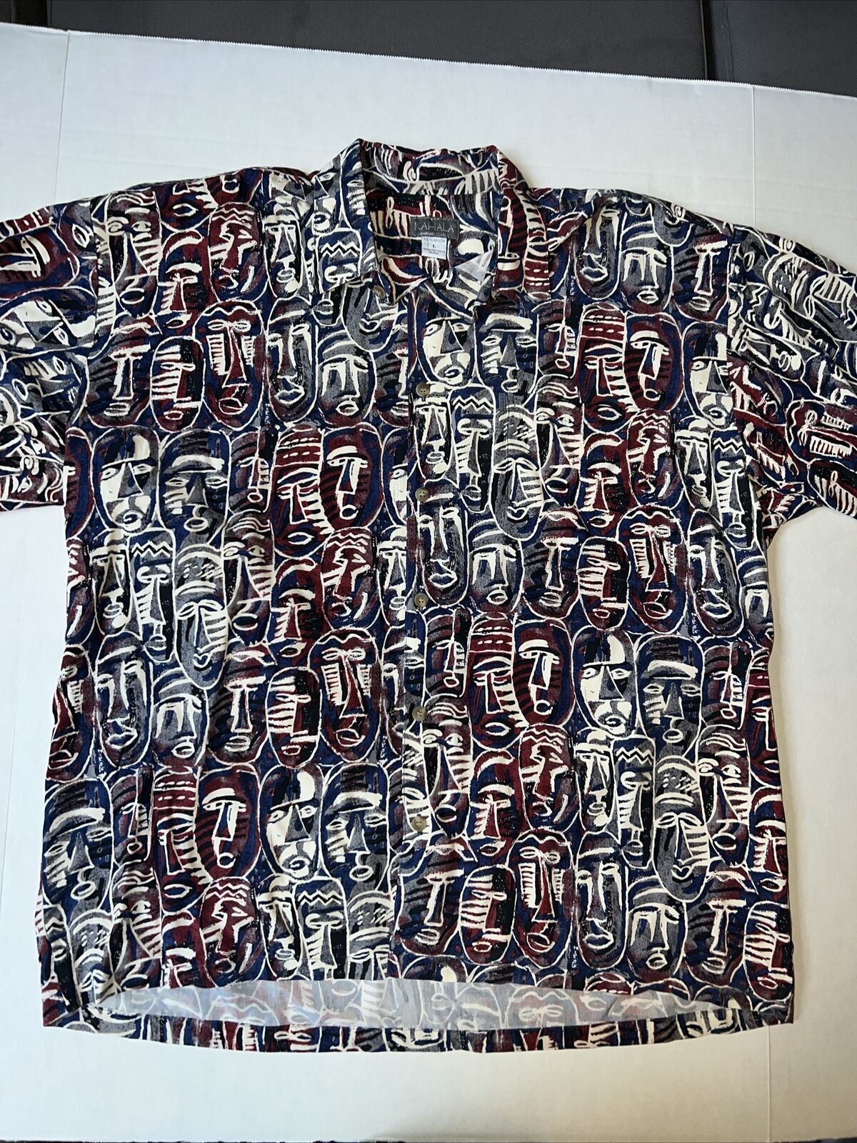 NWOT KAHALA HAWAIIAN ALOHA Button Pocket Shirt Large Native Tiki Men Faces Rayon