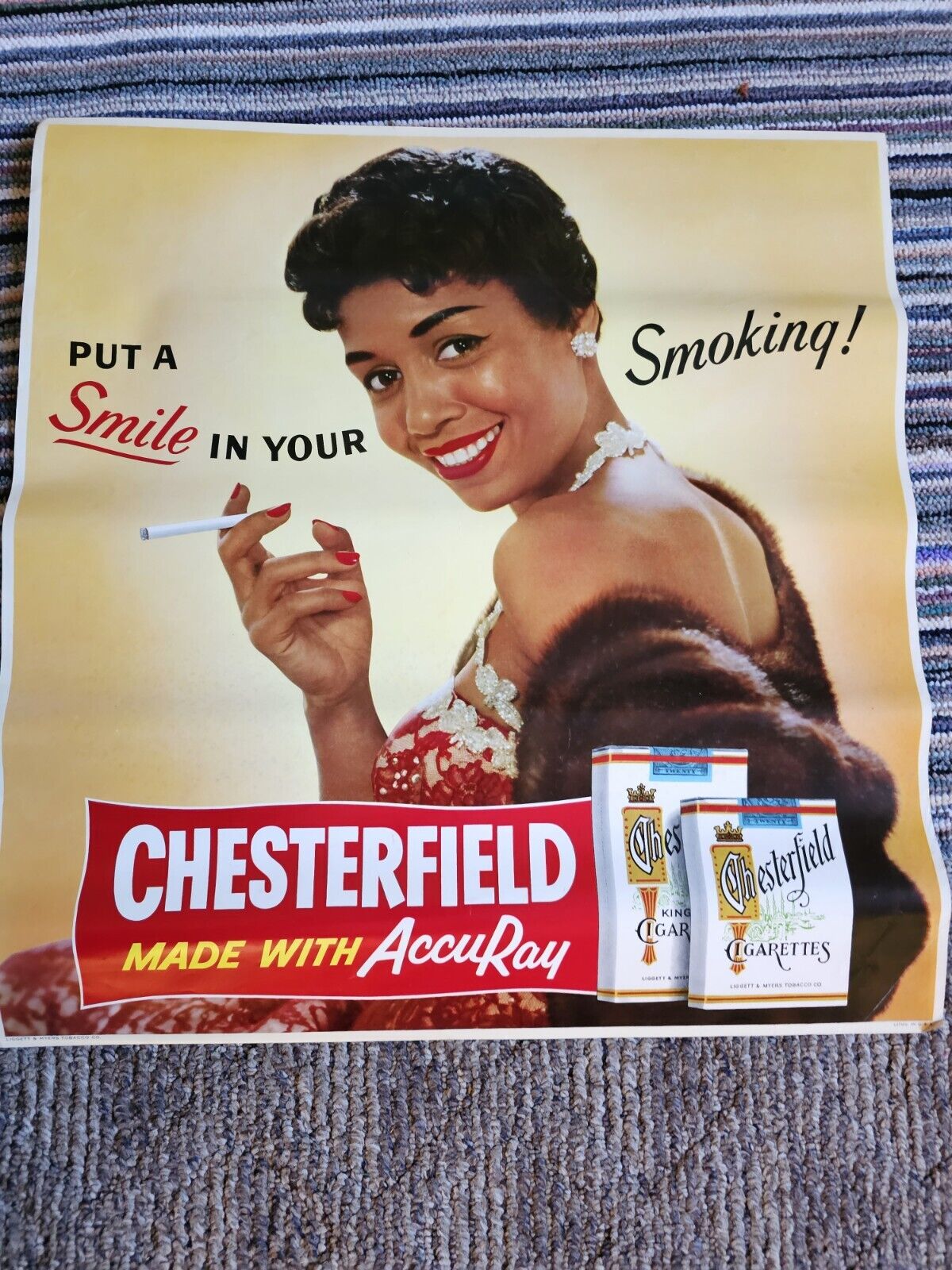 Vintage CHESTERFIELD Cigarettes Store Advertising Sign Lithograph Poster Woman