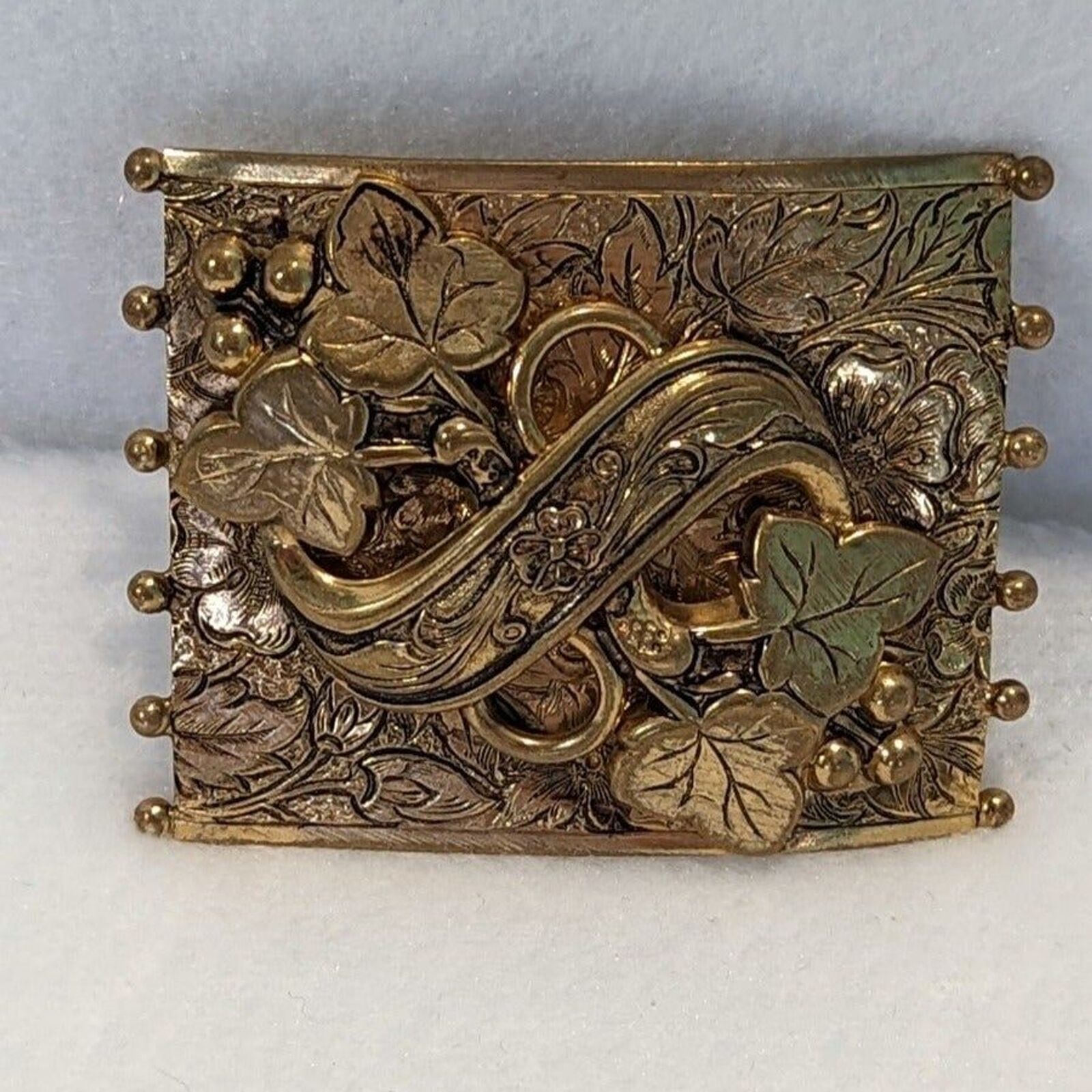 Art Nouveau Brass Grape Leaf Brooch