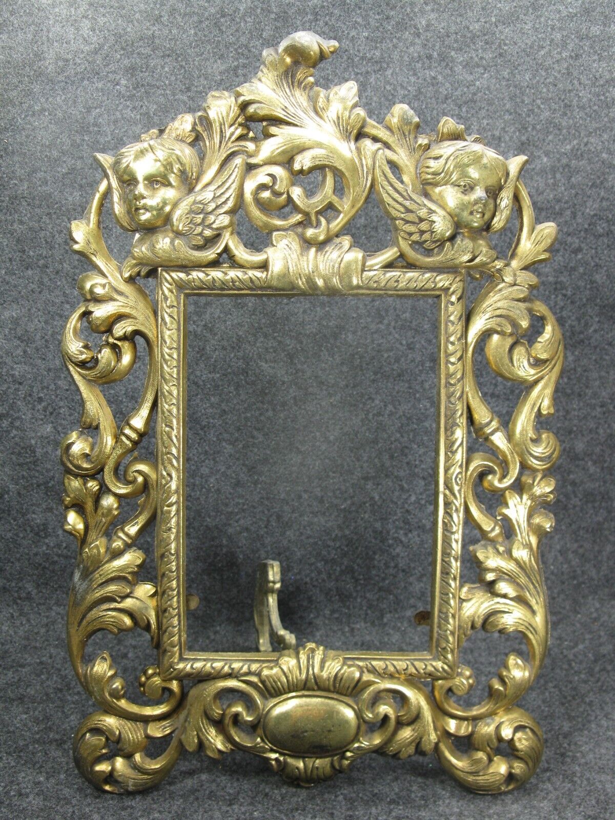 Ornate Victorian Brass Finish Cherub Mirror Picture Frame Vintage