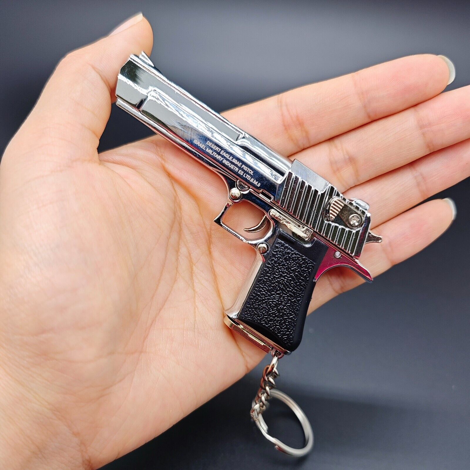 Mini Gun Keychain,1:3 Desert Eagle Keychain Metal Pistol Keychain for Men Son