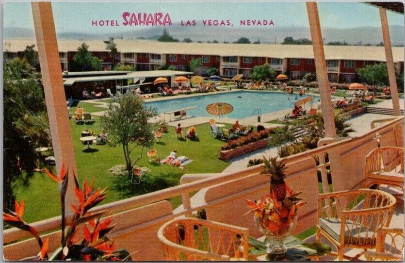 1950s LAS VEGAS, Nevada Postcard HOTEL SAHARA Swimming Pool Scene - Unused
