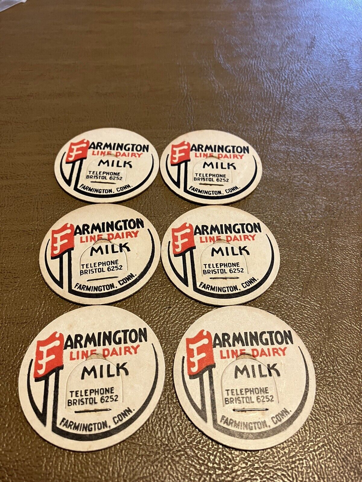 Lot of 6 Farmington Line Dairy Farmington,Conn.Milk Caps