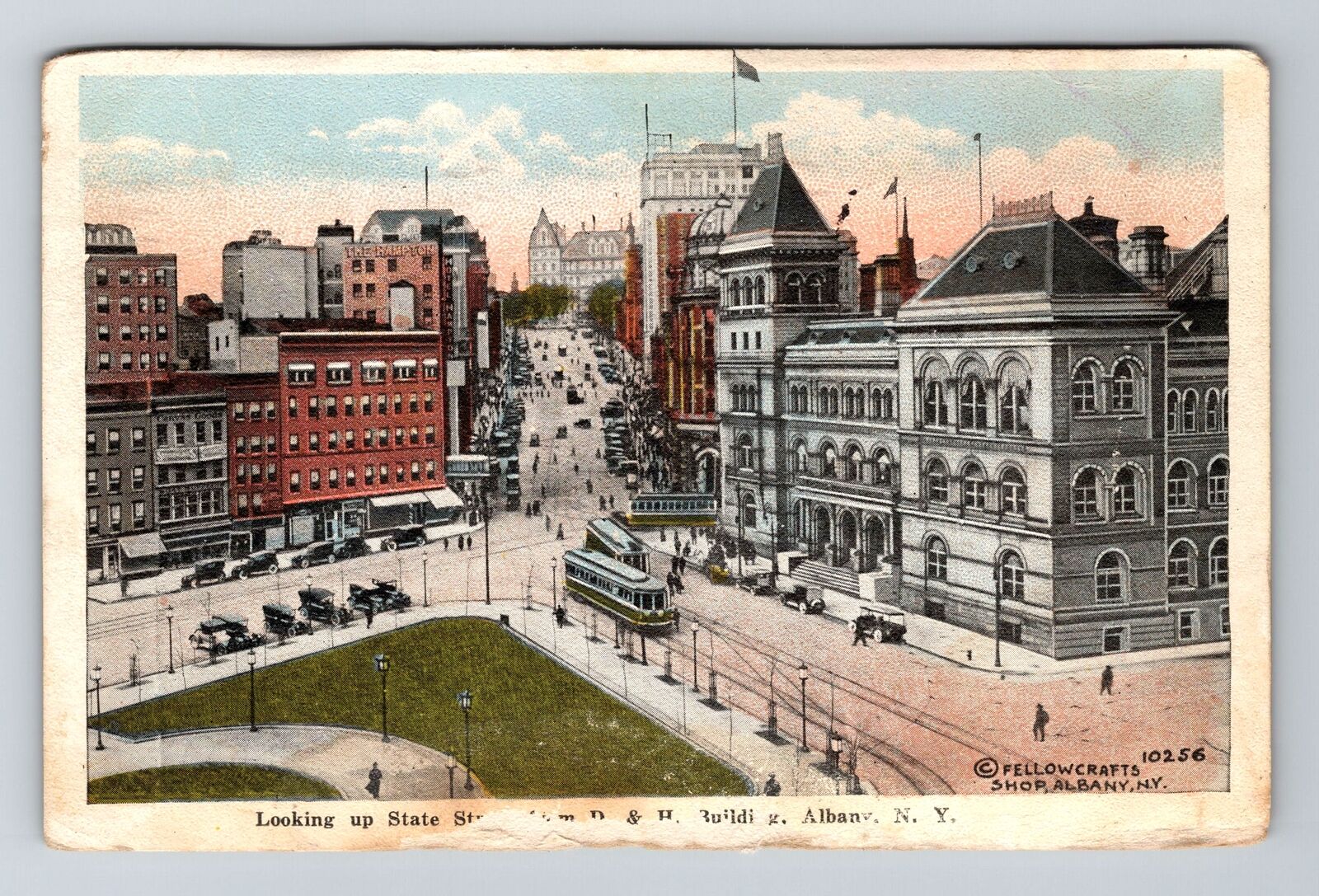 Albany NY-New York, Aerial Looking State Street, Antique Vintage c1924 Postcard