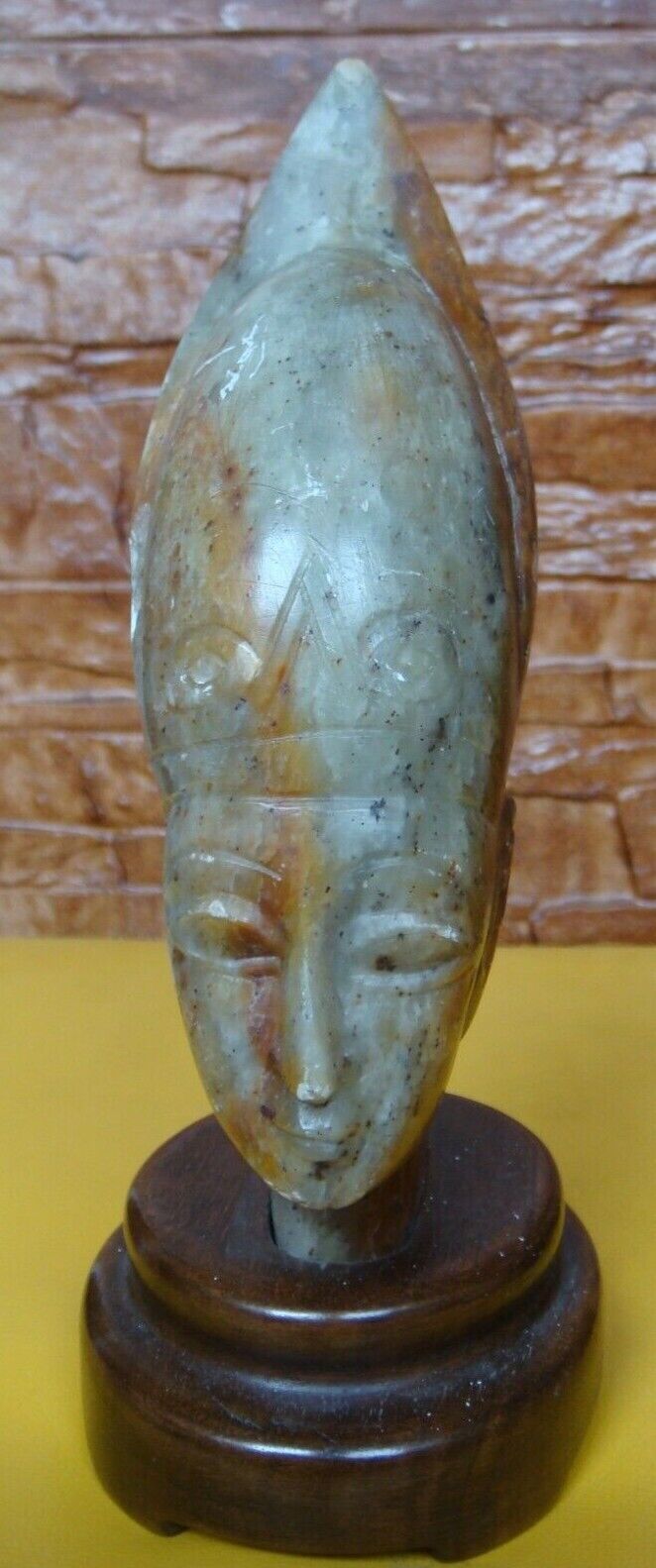 Antique African sign carved Elongated skull Ancient alien head stone figurine 