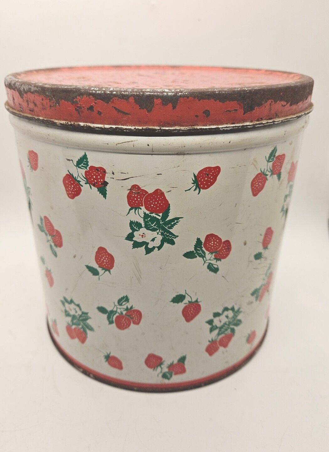 Vintage 1940s National Can Corp New York Strawberry Print Tin Canister Storage 