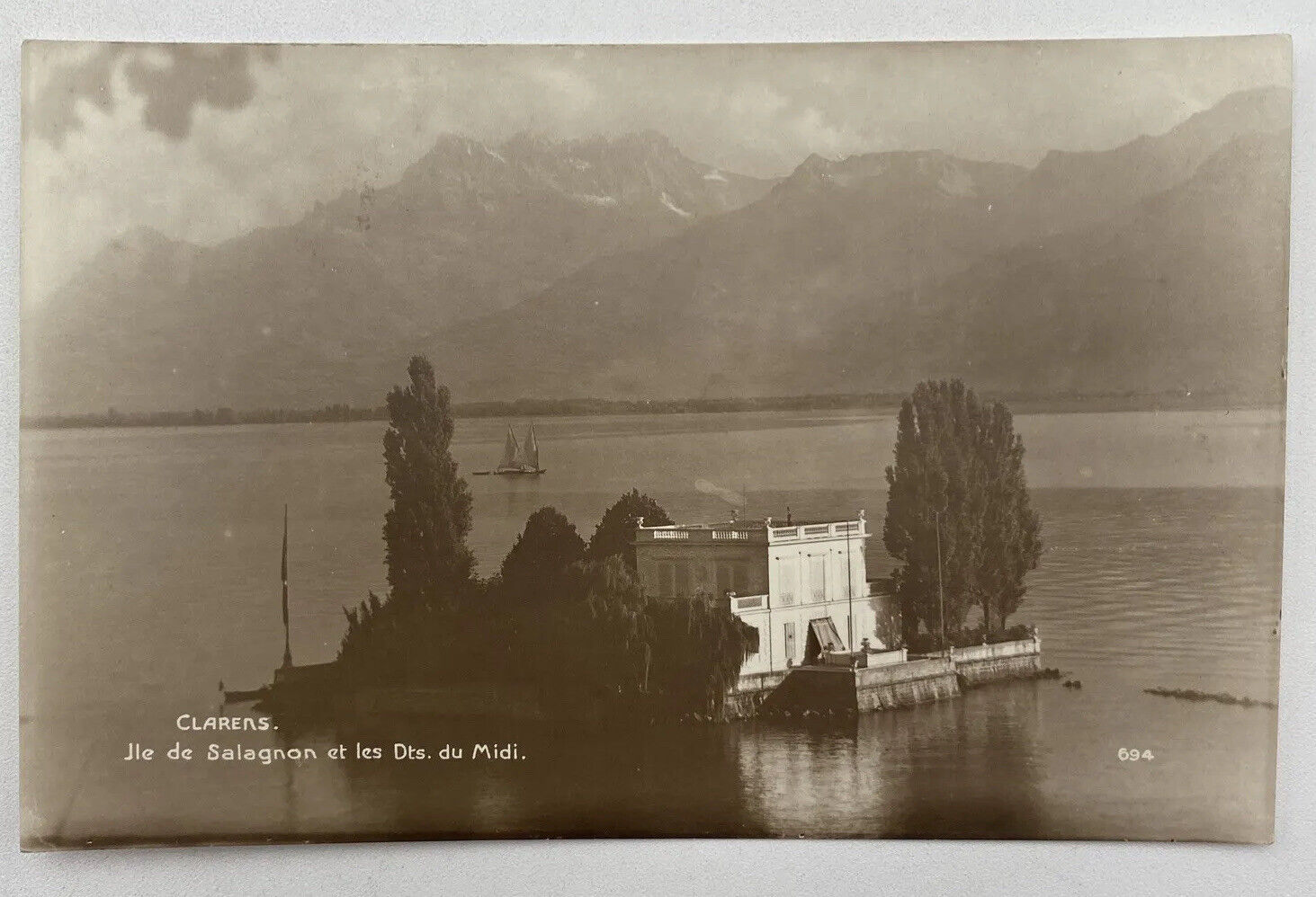 Postcard Switzerland Salagnon Island Swan Island Lake Genena Clarens RPPC