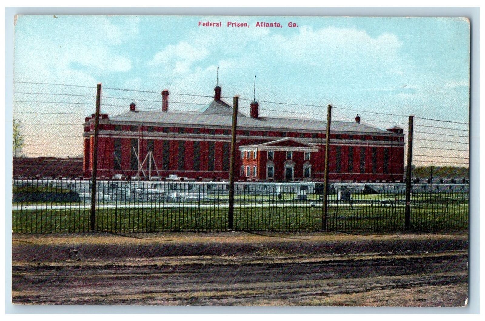 c1950\'s Federal Prison Building View Wired Fence Dirt Road Atlanta Ga Postcard