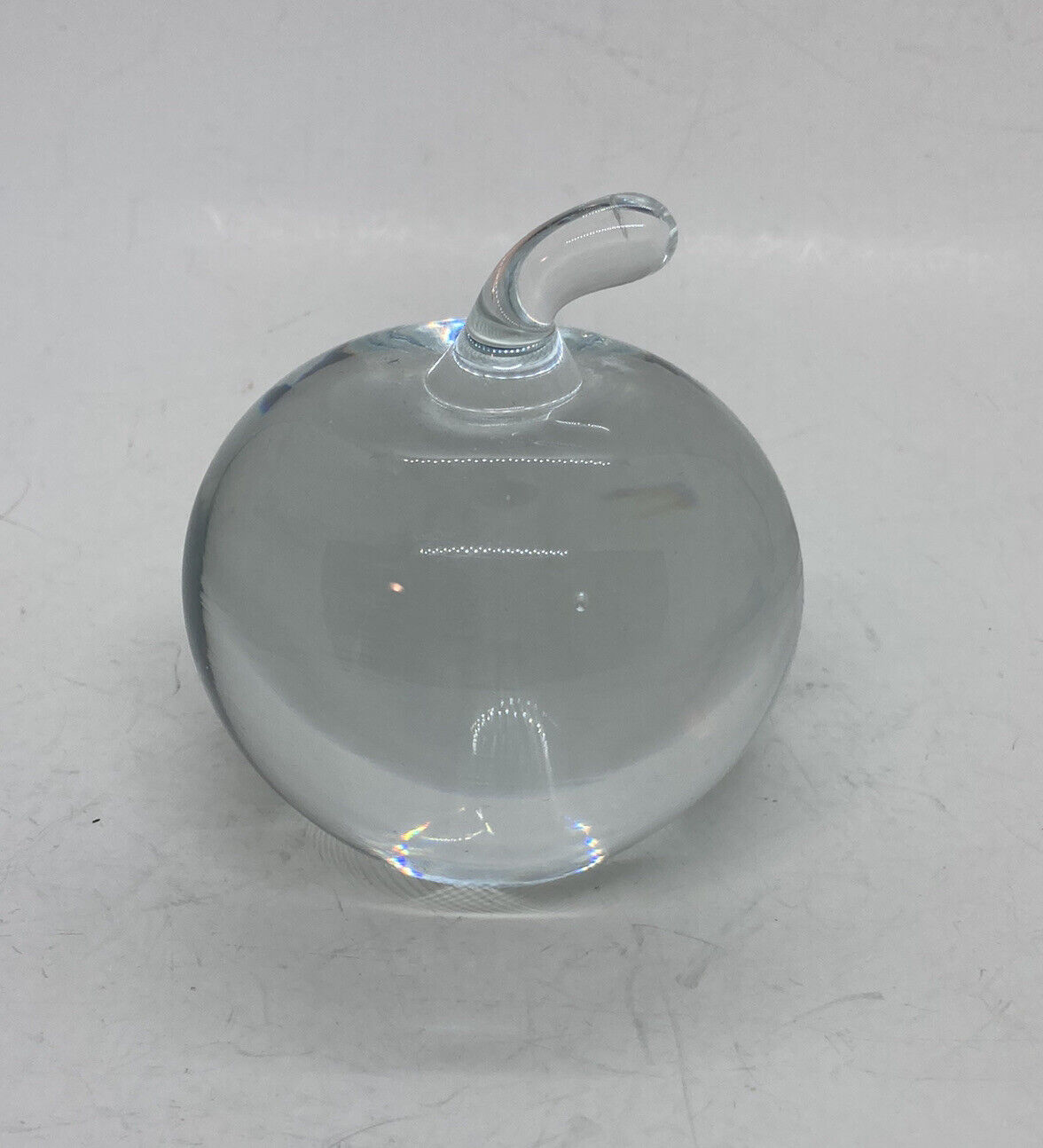 Vintage 1970s Crystal Glass Apple Paperweight Clear Transparent 3