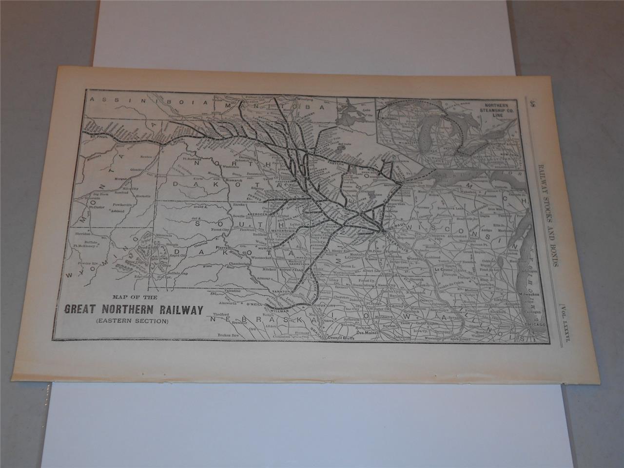 Original Double-Sided Map of Grand Trunk Railway & Great Northern Railway 1908