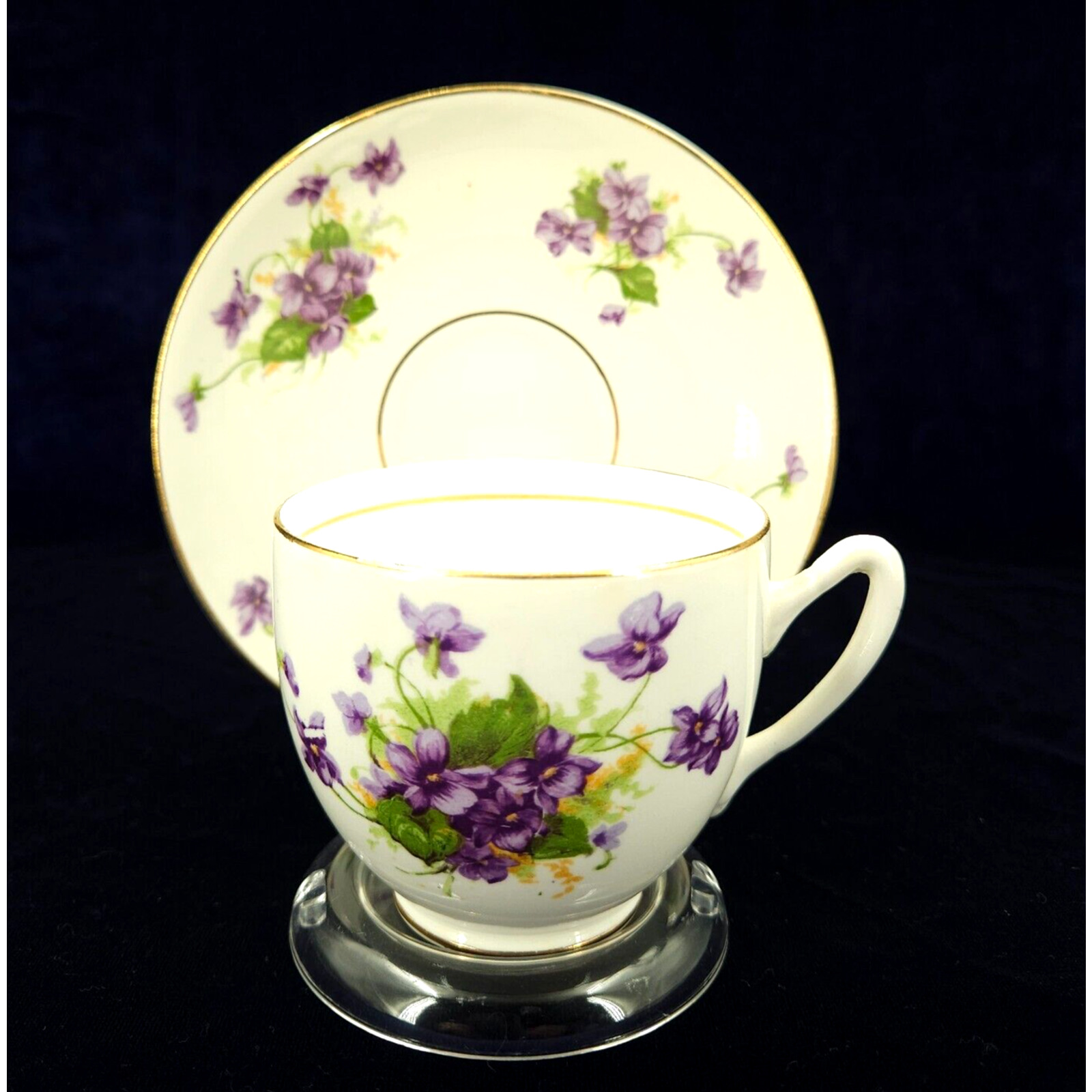 Vtg Duchess Tea Cup and Saucer Purple Violets Bone China England Replacement