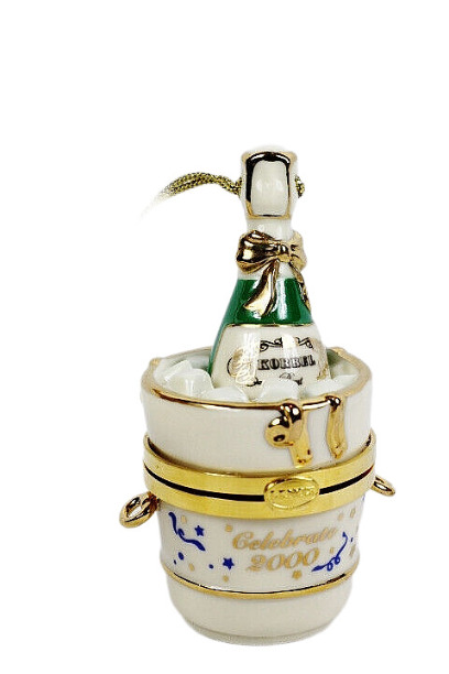 Lenox Celebrate 2000 Champagne Bottle Porcelain Trinket Box Ornament 