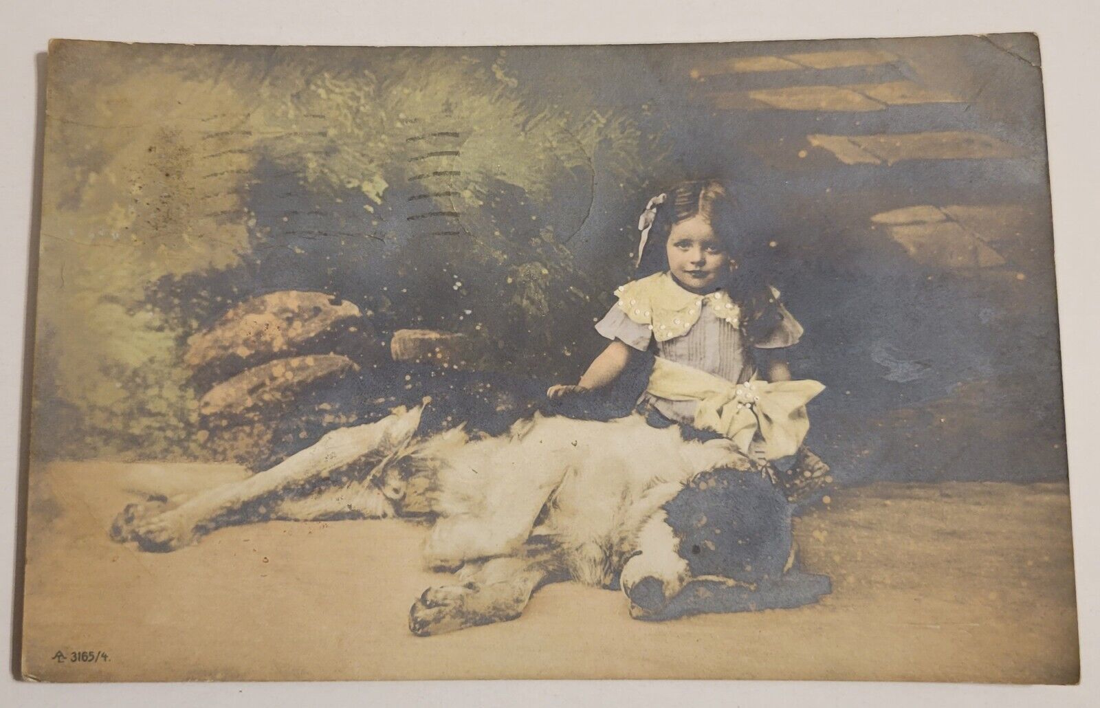 Antique Postmarked 1907 Large Dog  with Girl Postcard Z3