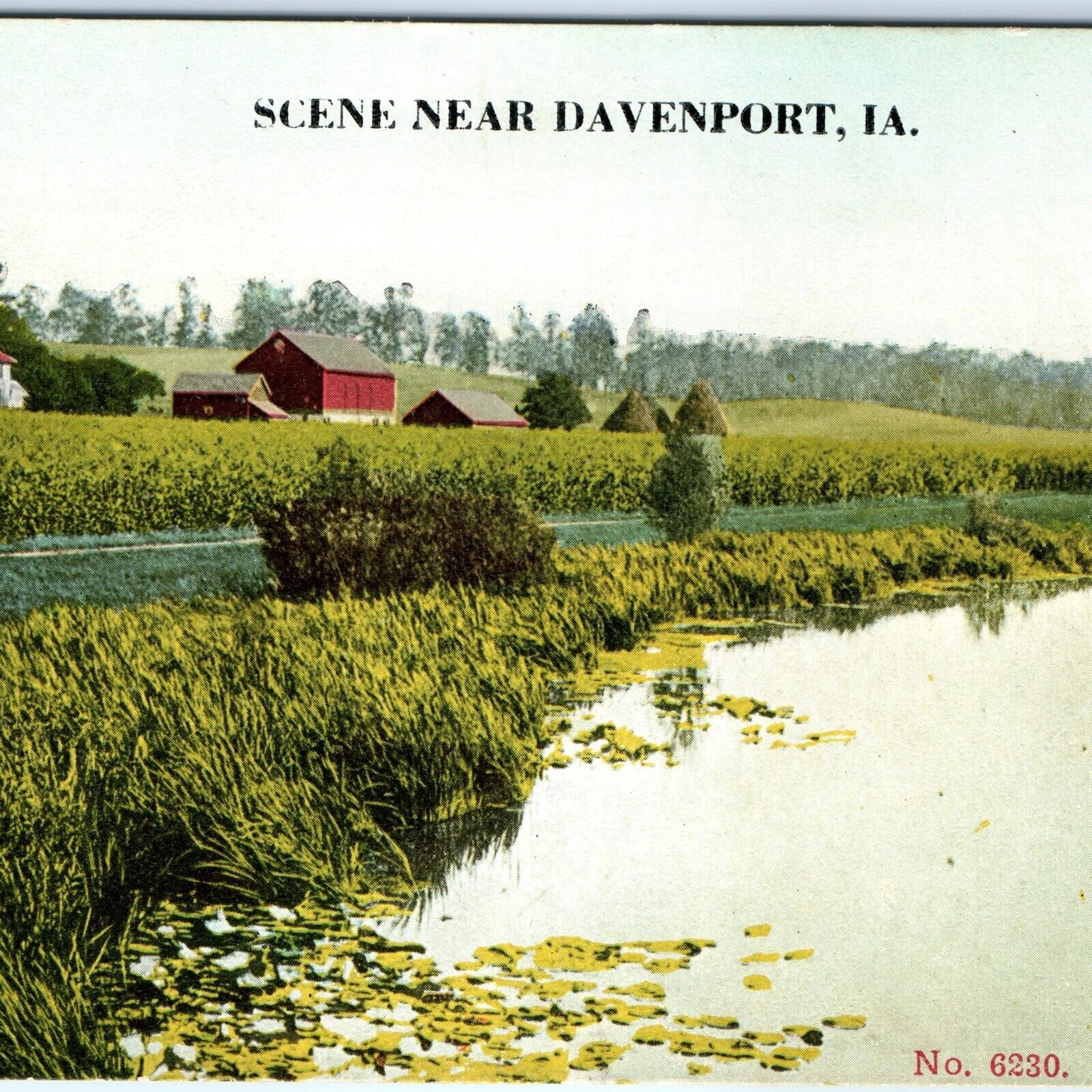 c1910s Davenport, Iowa Scene Near Farm Creek Country Barn Lovely Postcard A117