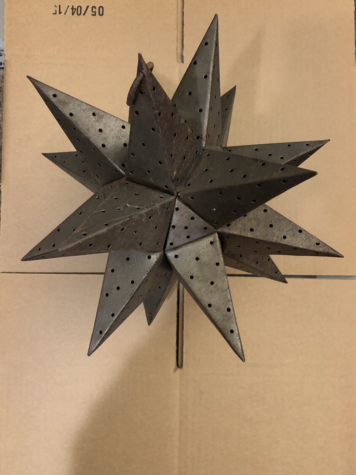 VTG Star Ornament Giant Moravian Star Dimensional Pressed Tin Star Candle Holder