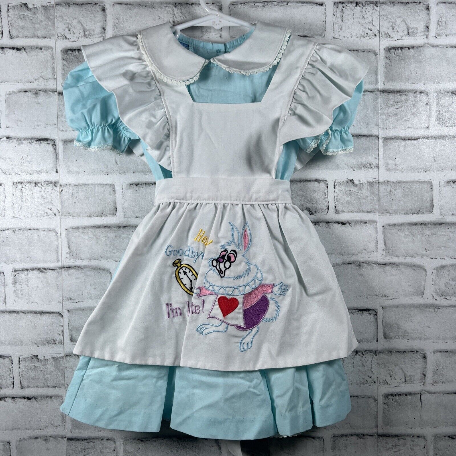 Vintage Disney Wear 1990s Alice In Wonderland Blue Apron Dress RARE Size 4