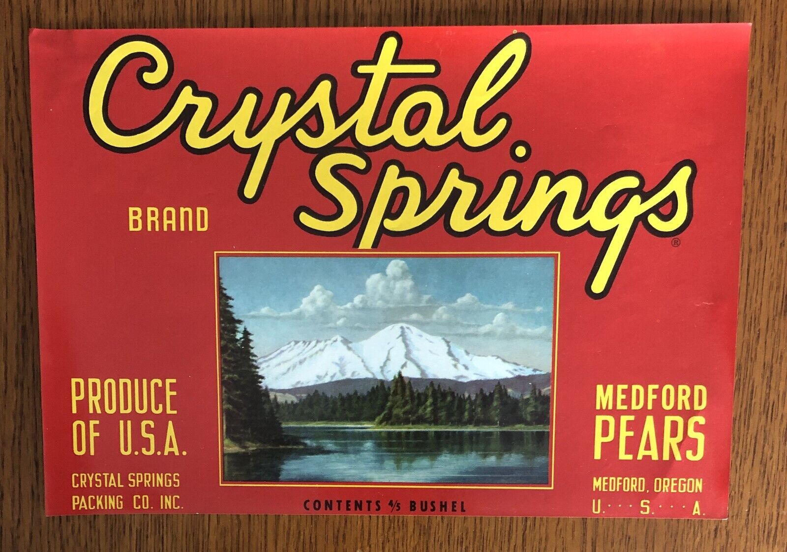 Crystal Springs Brand Pear Crate Label - Oregon - Red - 4/5 Bushel