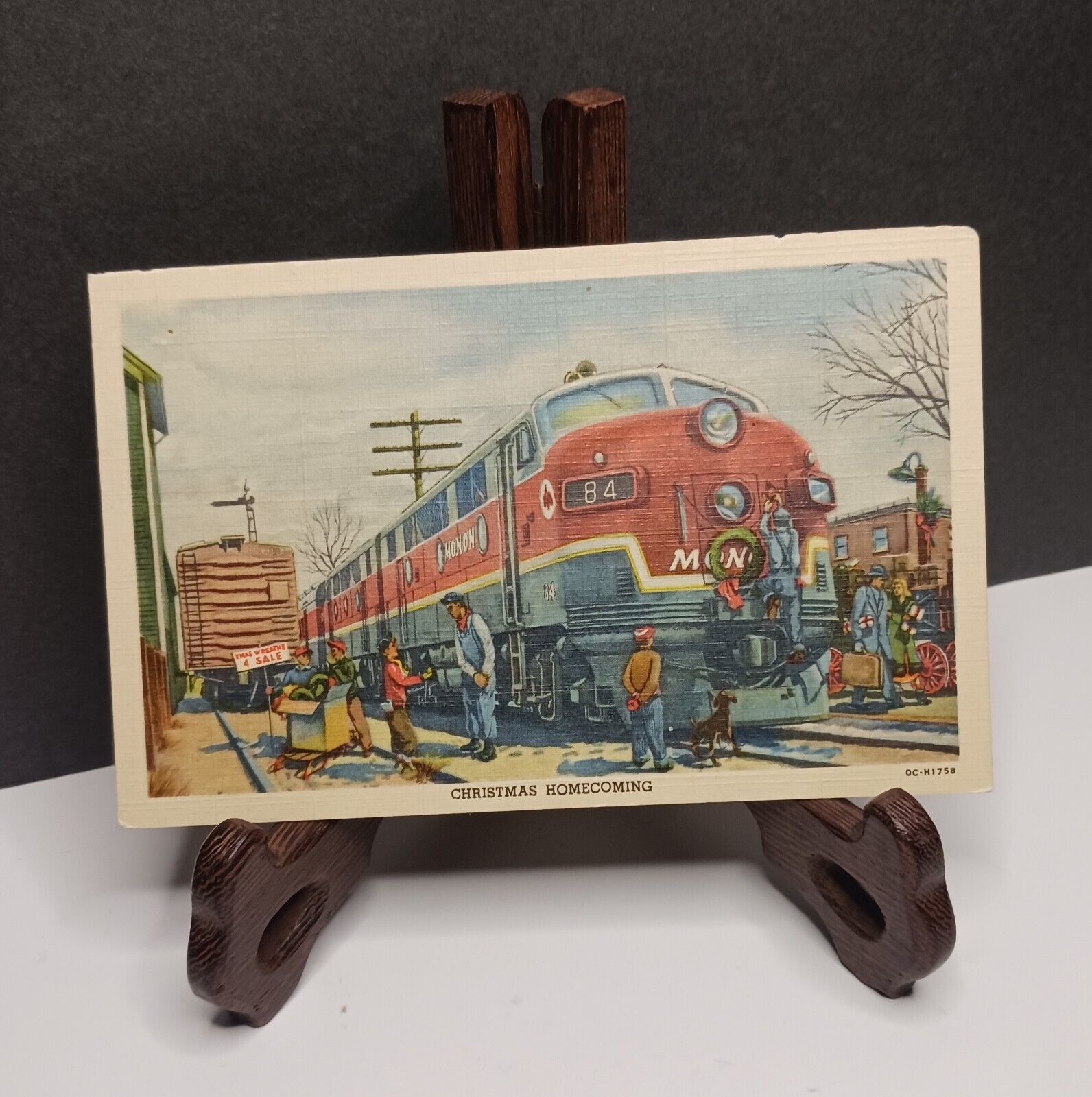 Vintage Postcard, Train, Locomotive, Train Depot, Christmas Homecoming
