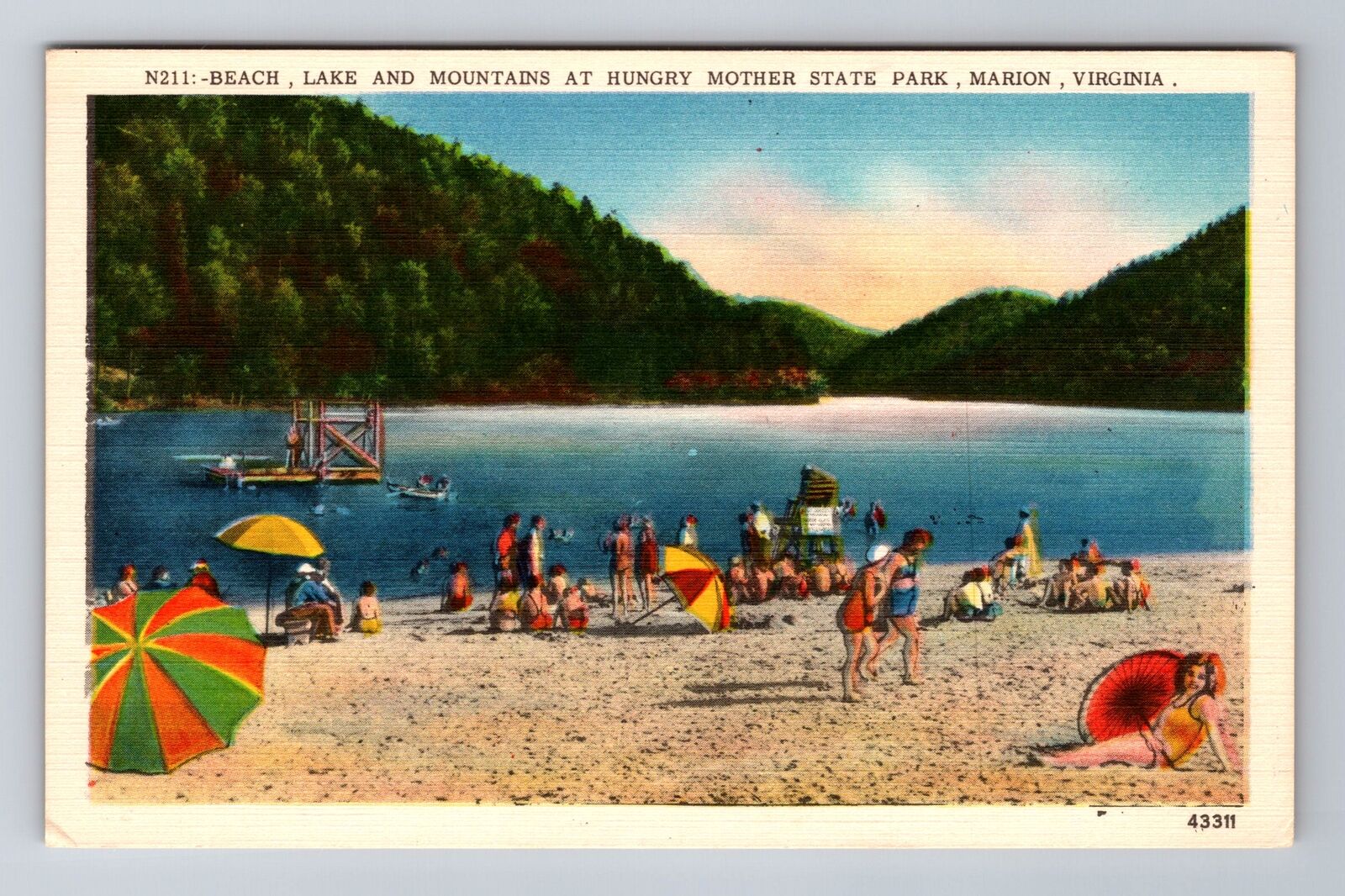 Marion VA-Virginia, Beach And Lake, Antique, Vintage Souvenir Postcard