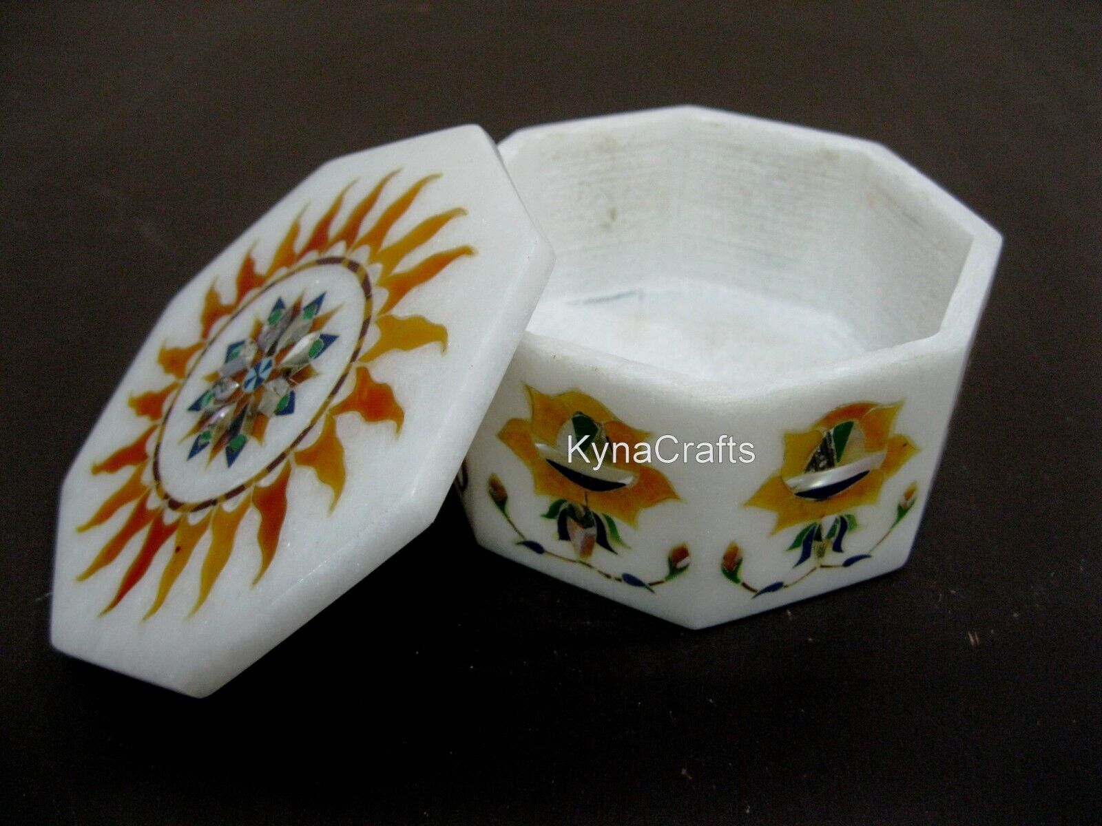 4 Inches Marble Jewelry Box Floral Pattern Inlay Work Decorative Box for Mother