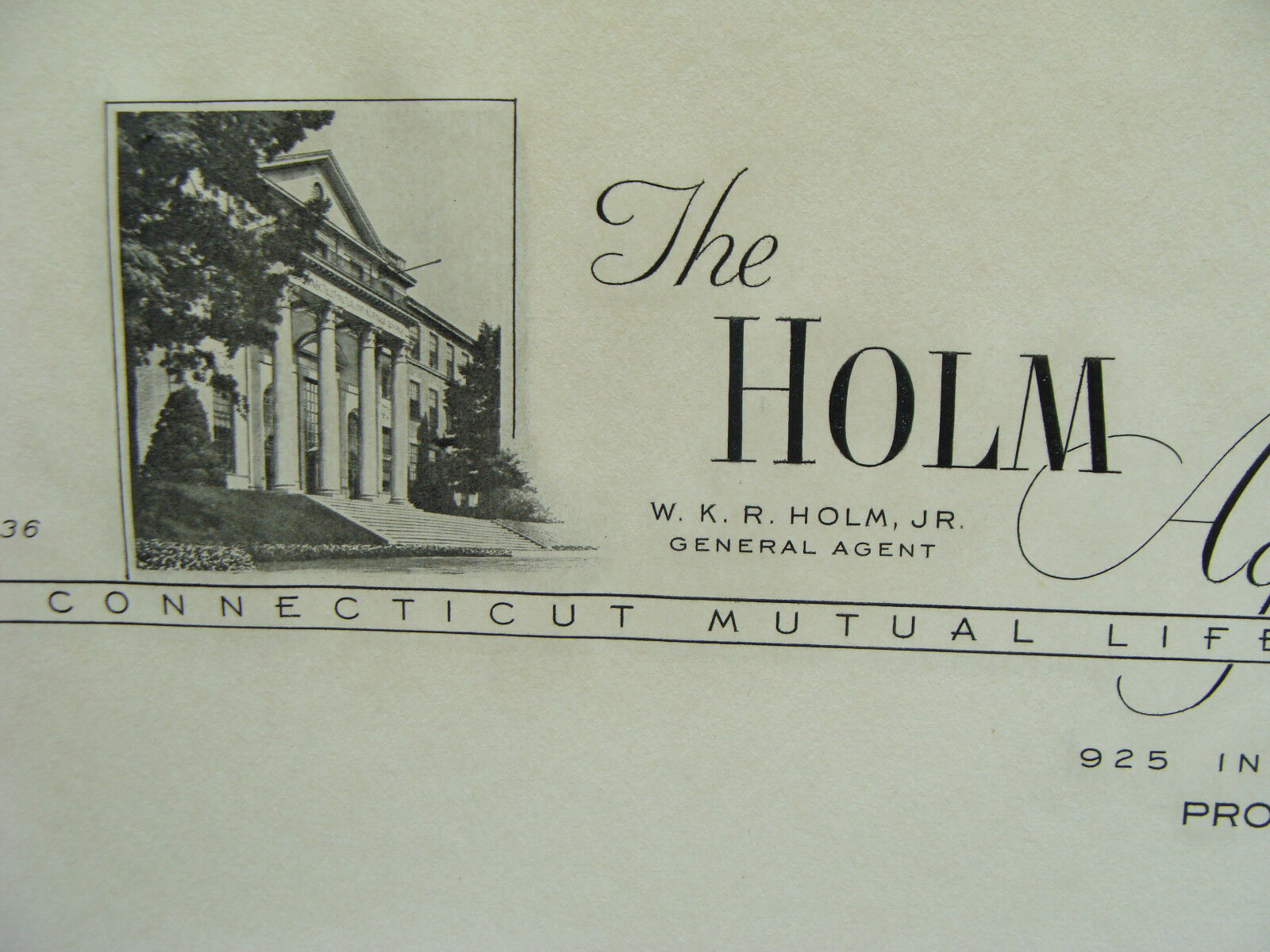 orig 1940s Printing ex. PHOTOGRAVURE Letterhead: THE HOLM AGENCY providence rh