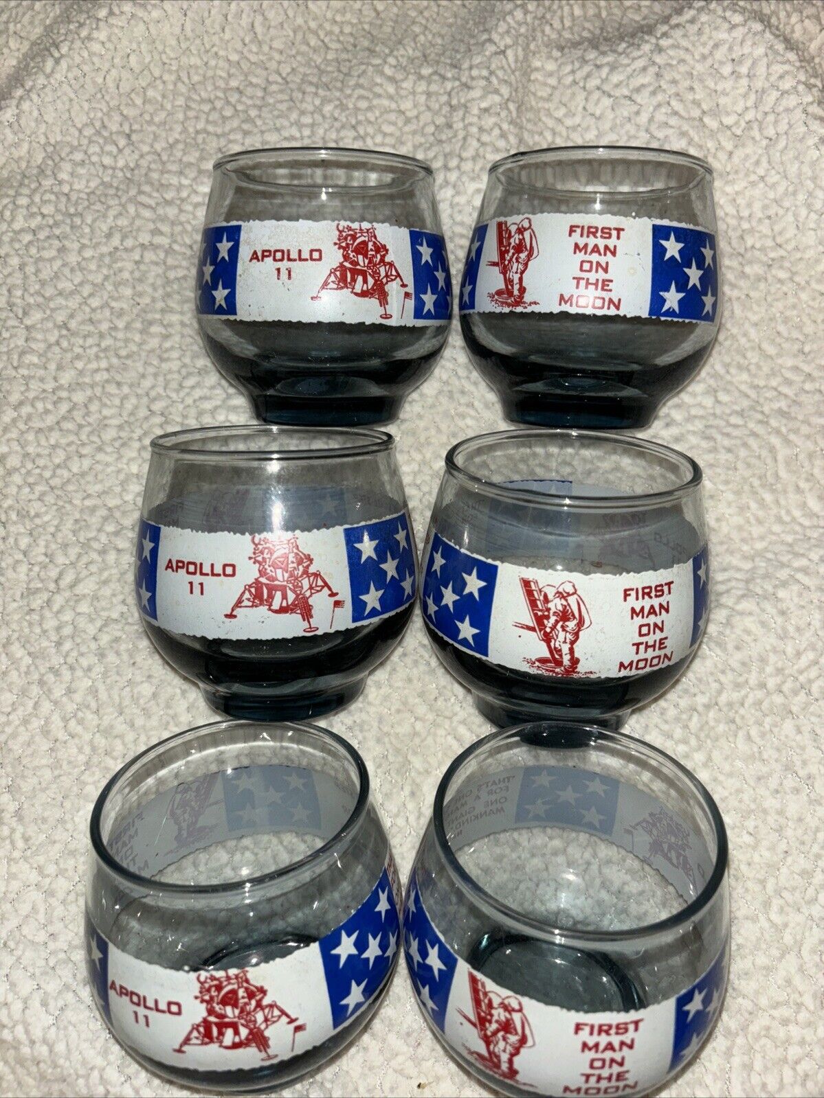Set Of 6 Apollo 11 First Man on The Moon 1969 Souvenir Glasses Libbey Low Ball