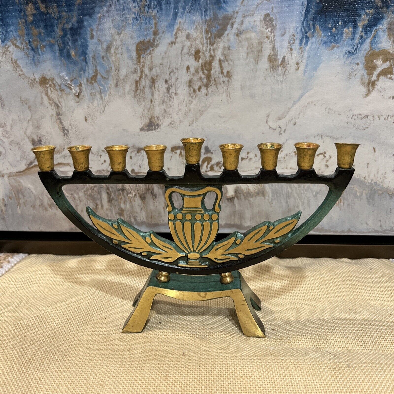 Vintage Dayagi Brass Enamel Menorah Hanukkah Judaism Candle Made In Israel 8”x5”