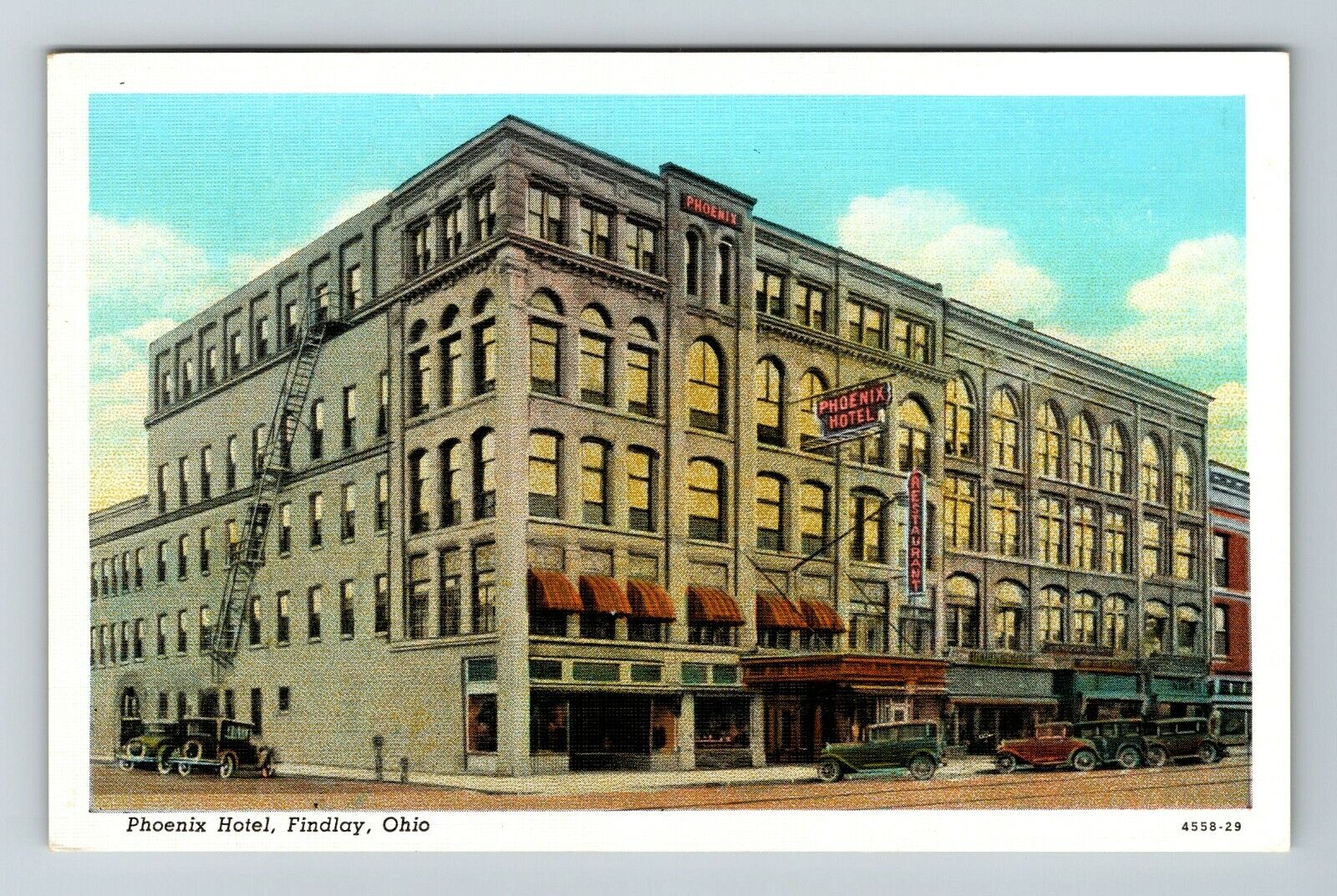Findlay OH-Ohio, Phoenix Hotel, Automobiles, Antique Vintage Souvenir Postcard