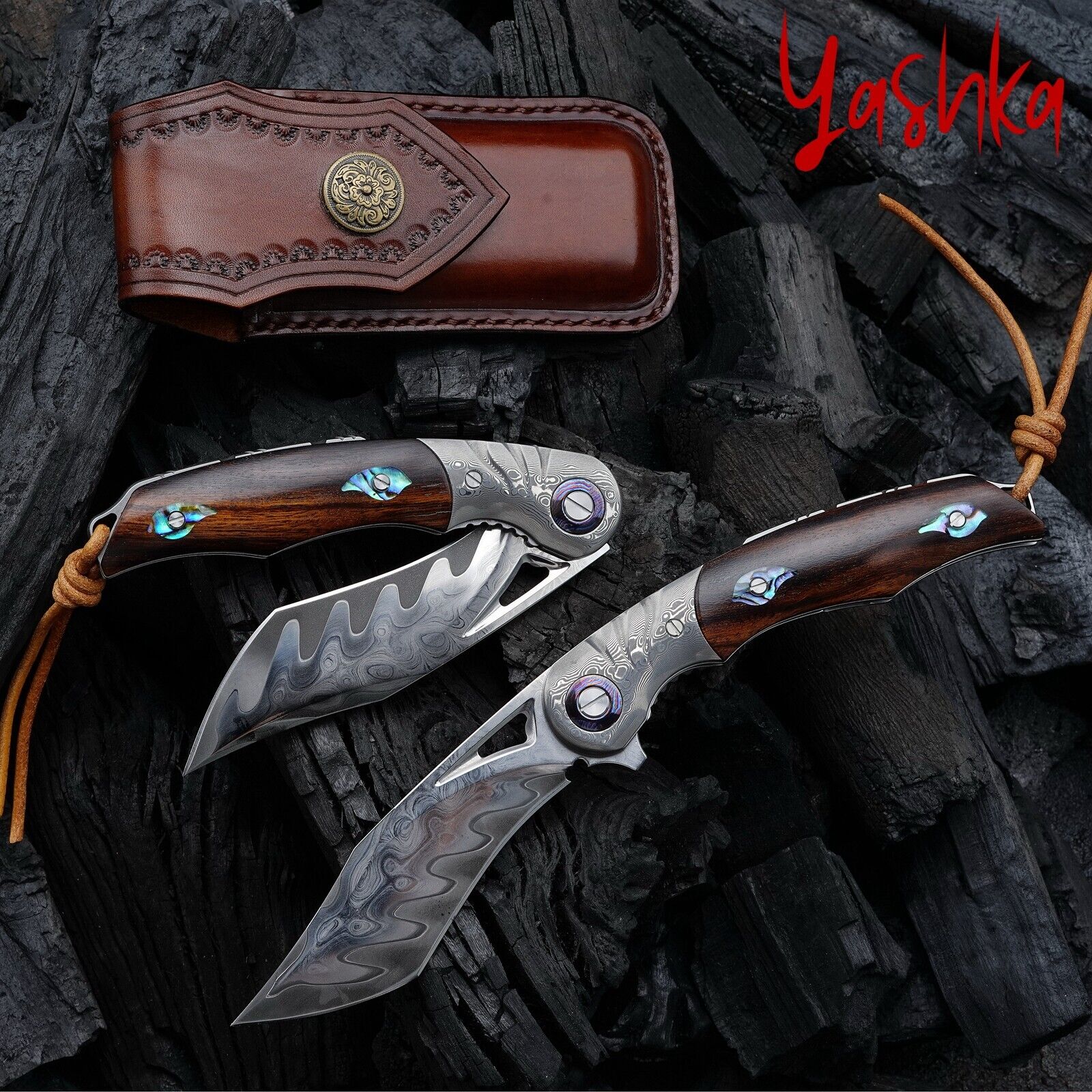 Handmade Hunting Knife SKD11 Folding Blade EDC Pocket Knives Leather Scabbard