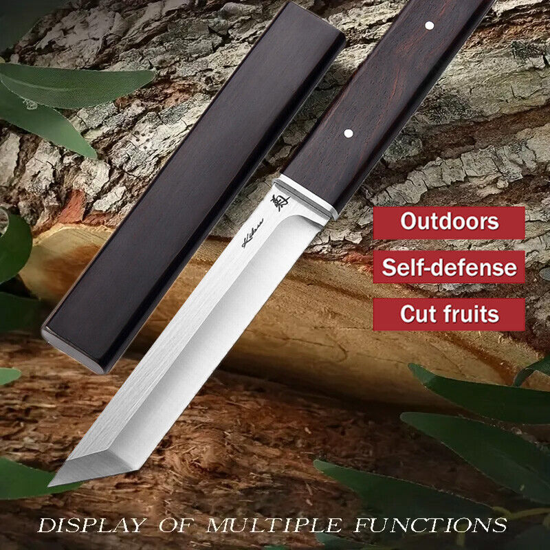 Survival Hunting Knife Tactical Japanese Short Sword Katana Army D2 Steel Blade