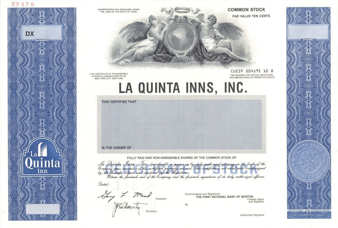 La Quinta Inns, Inc. - 1994 Specimen Stock Certificate - Specimen Stocks & Bonds
