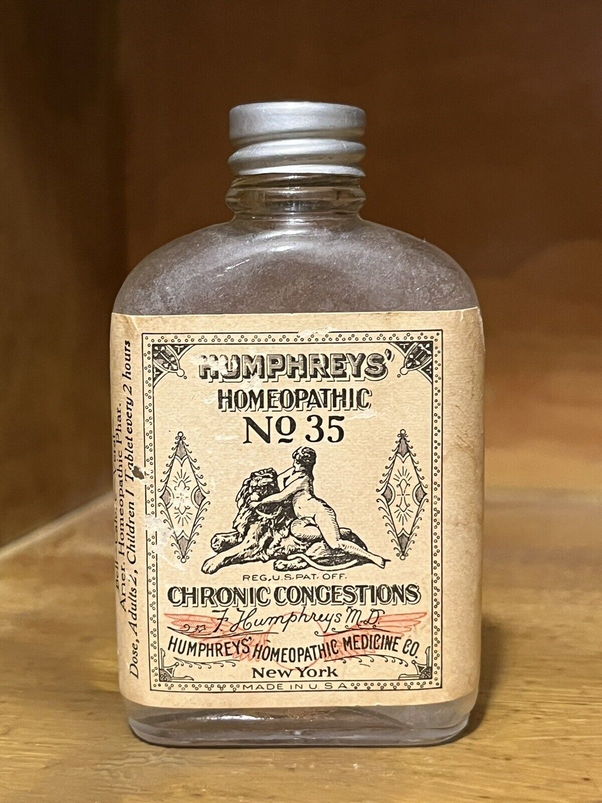 antique medicine bottle Humphrey’s Homeopathic No. 35 w/ paper label and cap