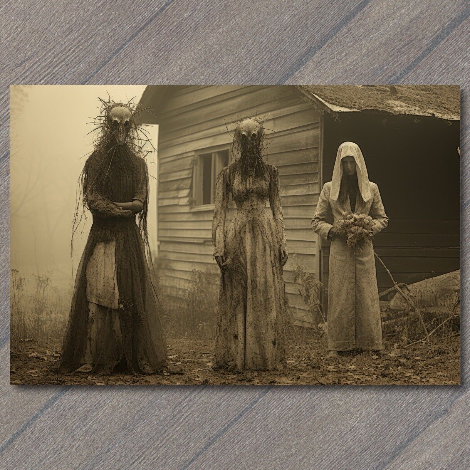 POSTCARD Weird Creepy Vintage Masks Halloween Cult Unusual Family House