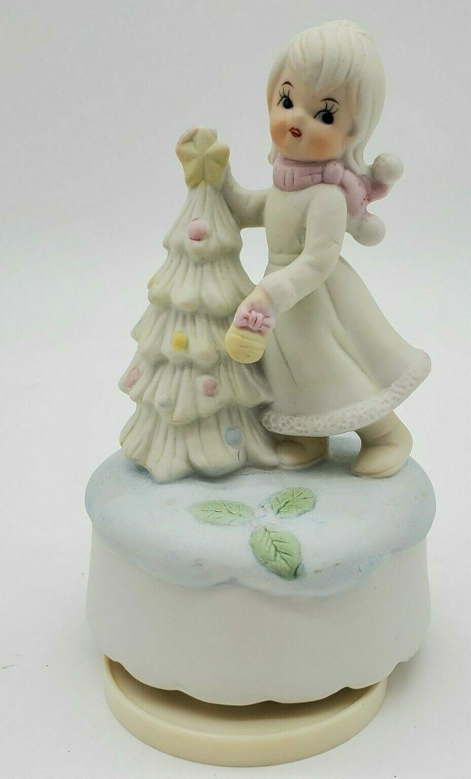 Vintage Young Child with Christmas Tree Music Box - Ceramic Porcelain Rotating