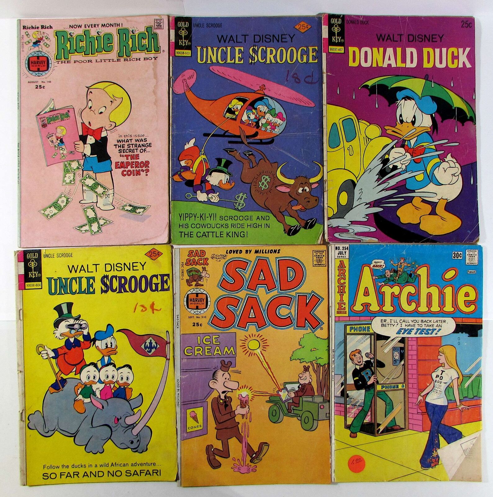 Mixed Lot 6 #Richie 145,Scrooge 61,126,Donald 157,Sad Sack 252,Archie 254 Comics
