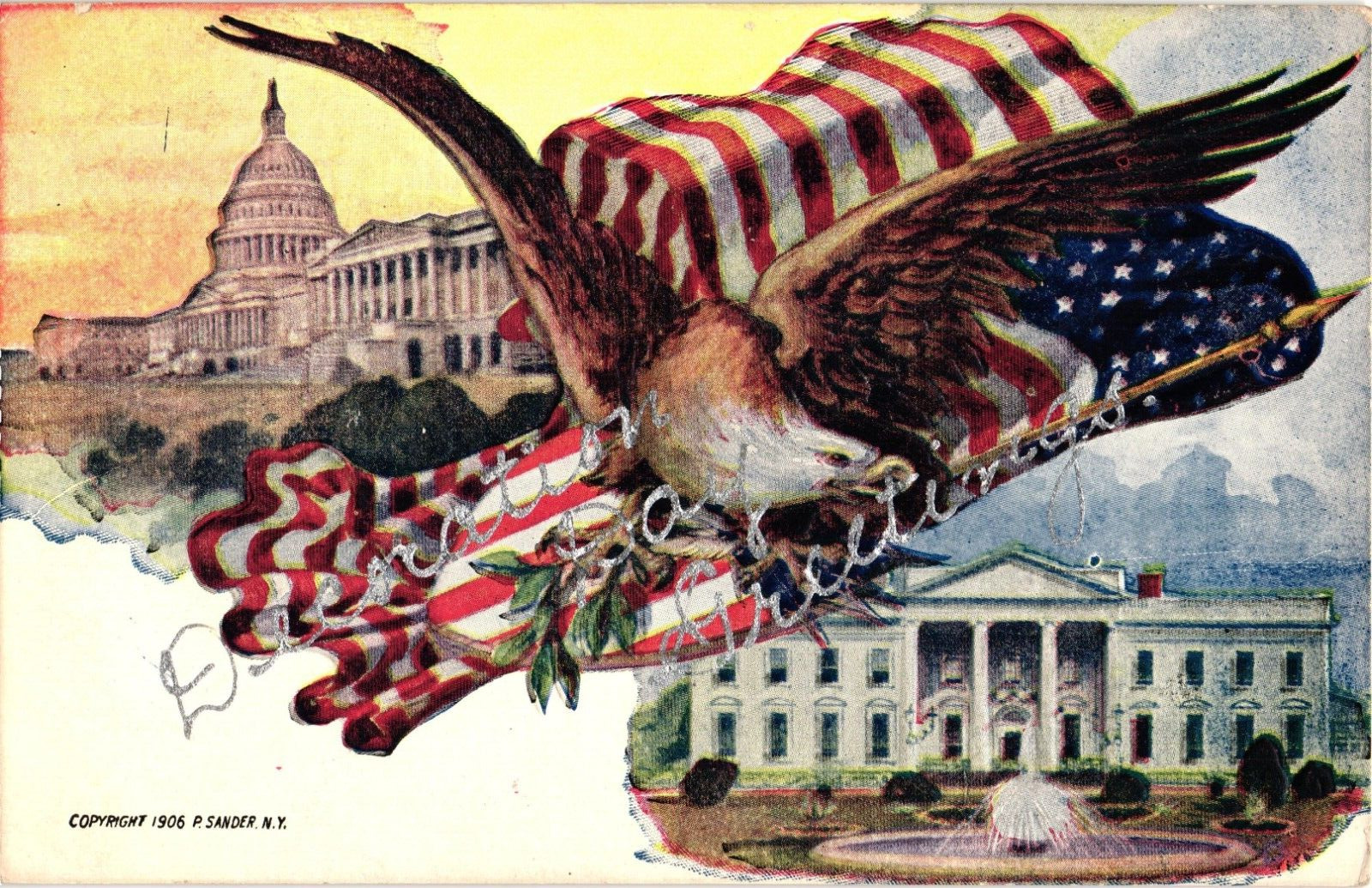 1906 DECORATION DAY GREETINGS Eagle White House Embossed Postcard