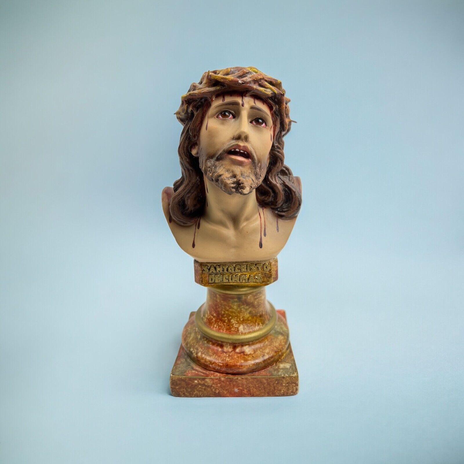 Christ Bust Figure Crown of Thorns 1967 Santo Cristo de Limpias Vintage Religion