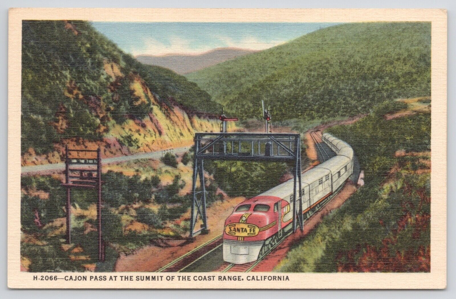 California Cajon Pass at Summit of Coast Range Train Linen Postcard