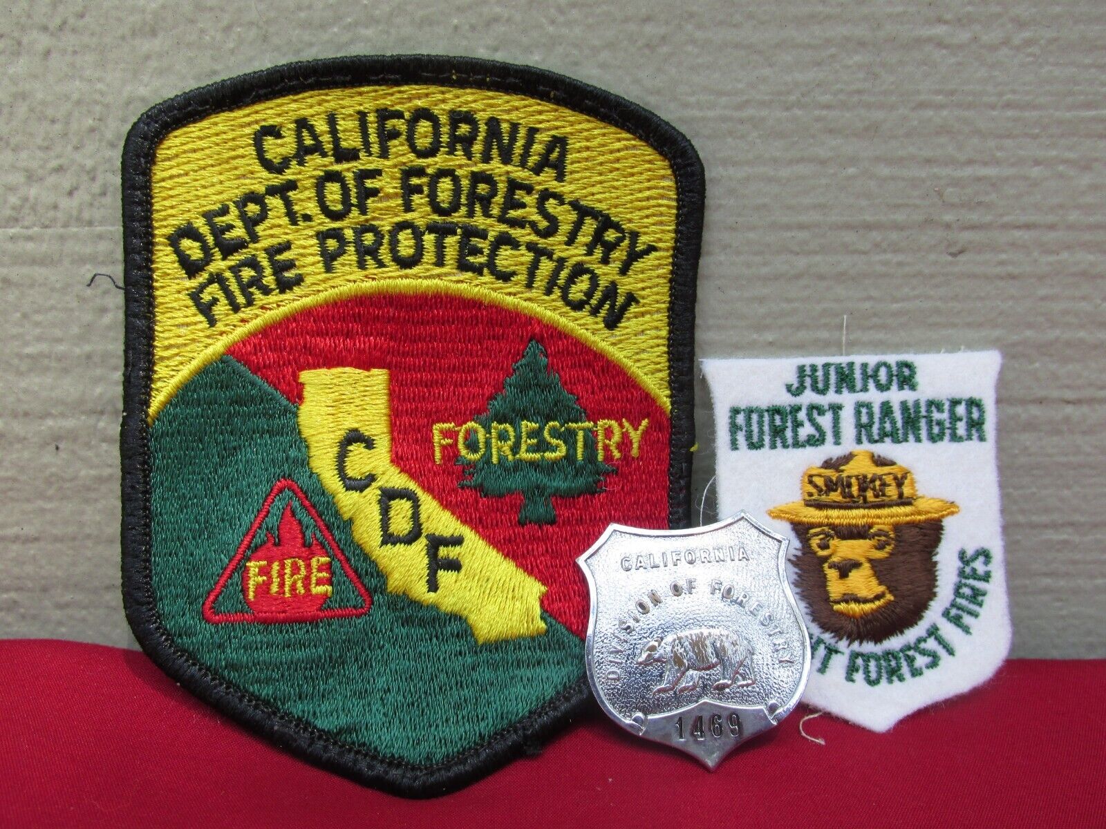 Obsolete California  Division of Forestry Badge and 2 patches 1945-1970