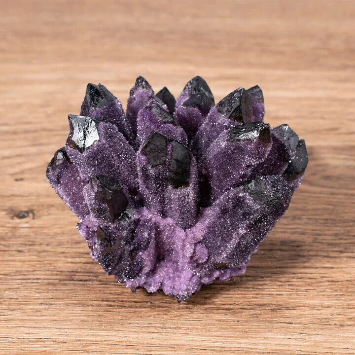 310g+ Dark Purple Amethyst Phantom Cluster Titanium Geode Crystal Home Decor