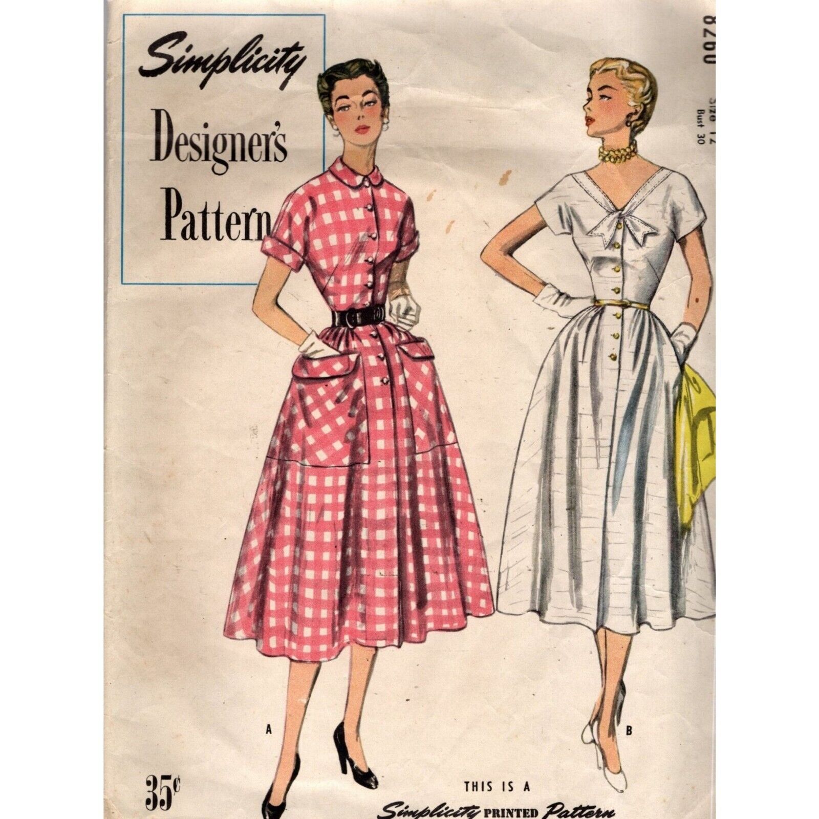 Vtg 50's One Piece Dress Sewing Pattern  Simplicity Designers no. 8260 Size 12