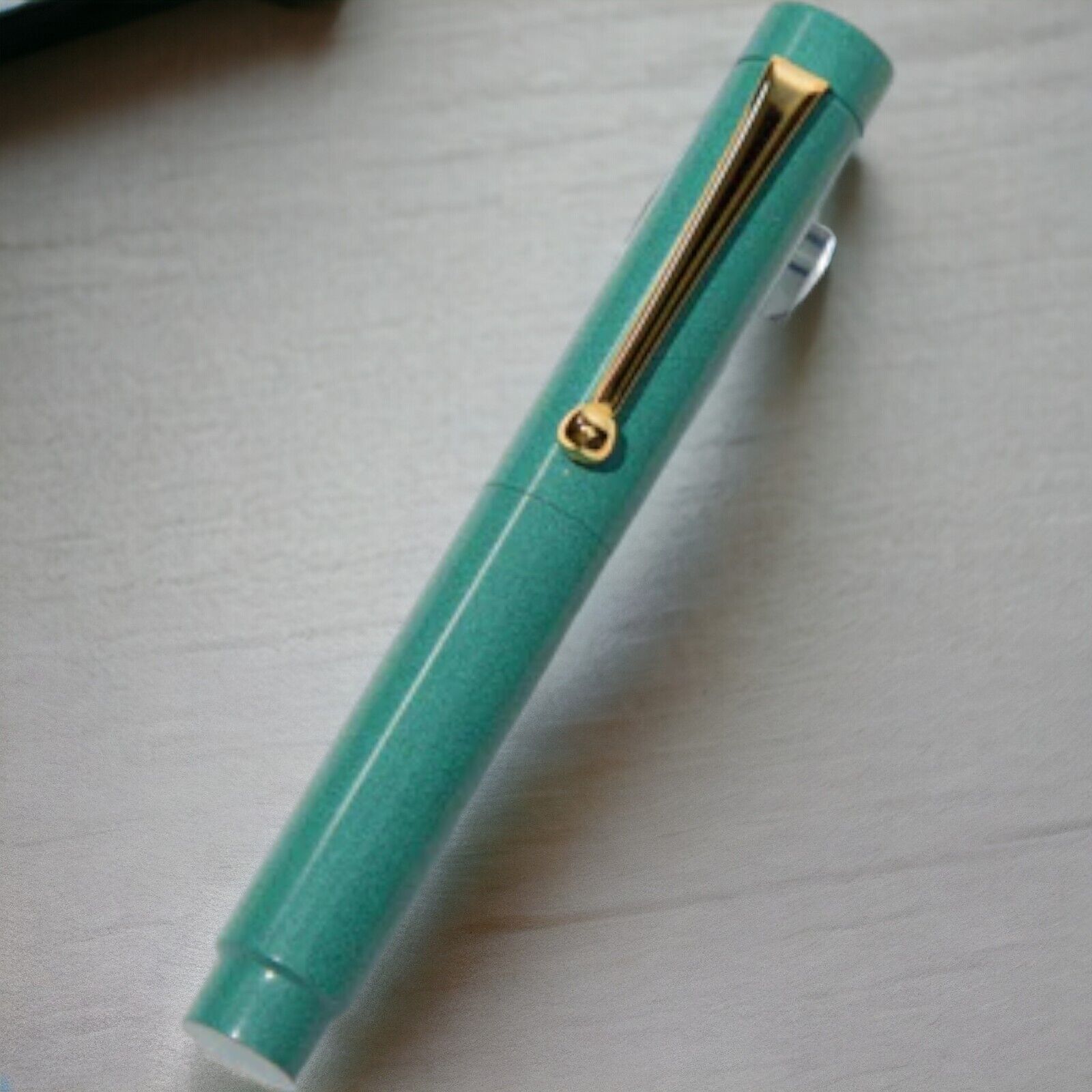 Eboya Tan-Pen Ebonite 14K Fountain Pen Kingfisher Jade Green F Nib NEW